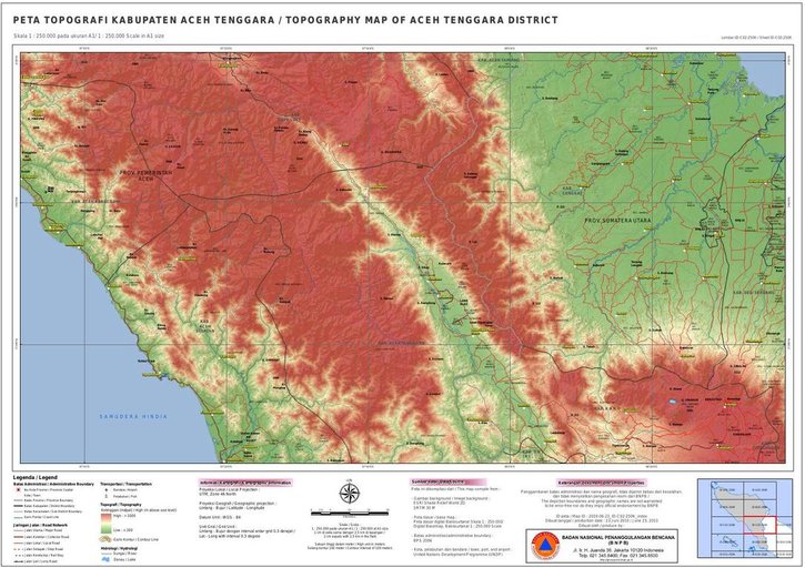 Cuplikan layar peta : PETA TOPOGRAFI KABUPATEN ACEH TENGGARA / TOPOGRAPHY MAP OF ACEH TENGGARA DISTRICT(250K)