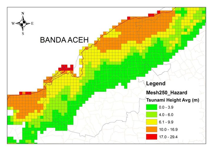 Cuplikan layar peta : Peta Analisis Tsunami JICA 2016-Mesh 250 Hazard - Banda Aceh