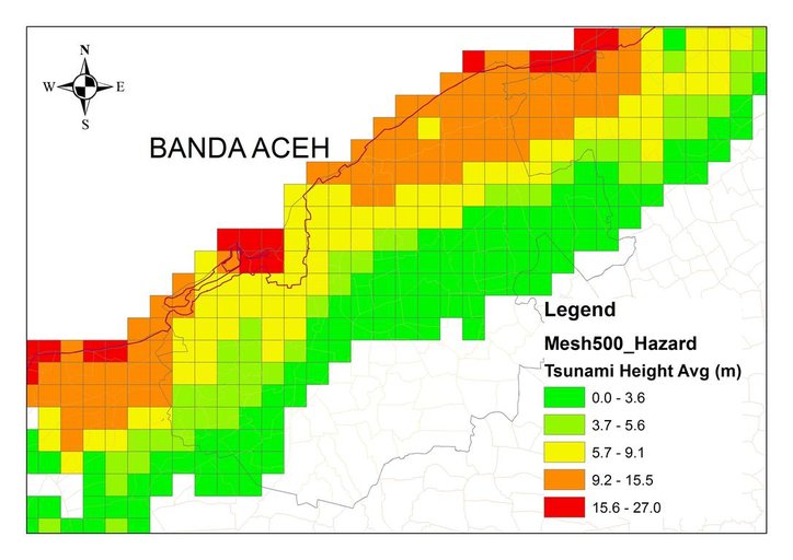 Cuplikan layar peta : Peta Analisis Tsunami JICA 2016-Mesh 500 Hazard - Banda Aceh