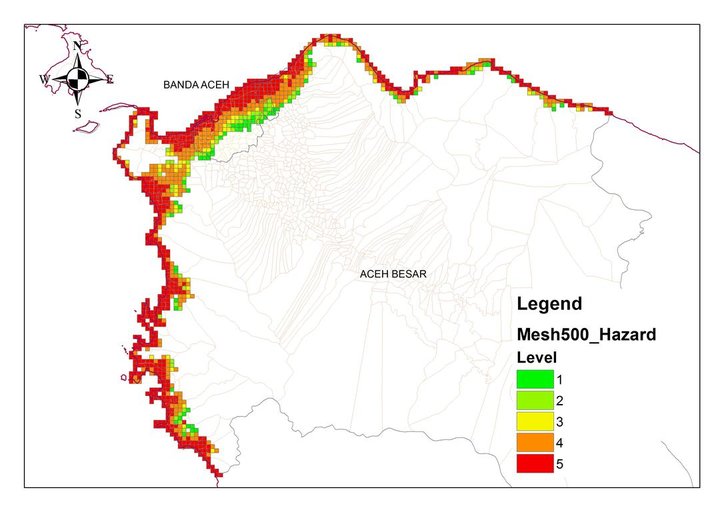 Cuplikan layar peta : Peta Analisis Tsunami JICA 2016-Mesh 500 Hazard Level