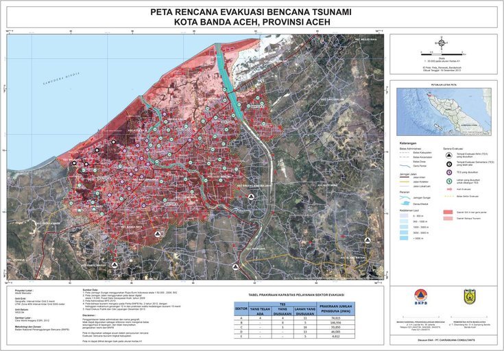 Cuplikan layar peta : PETA JALUR EVAKUASI Bencana Tsunami Kota Banda Aceh