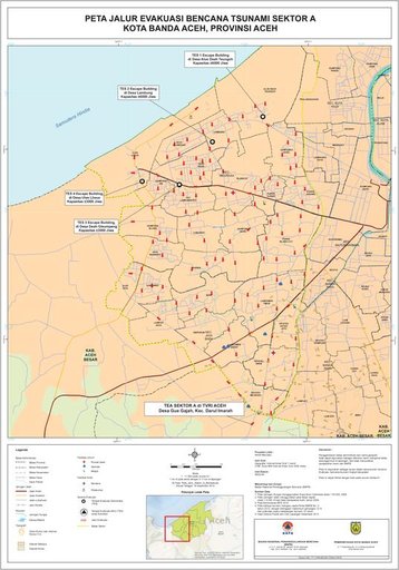 Cuplikan layar peta : PETA JALUR EVAKUASI Bencana Tsunami Sektor A Kota Banda Aceh
