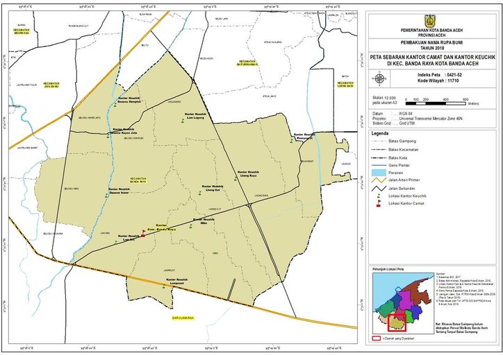 Cuplikan layar peta : Peta Sebaran Kantor Camat dan Keuchik Kec. Banda Raya