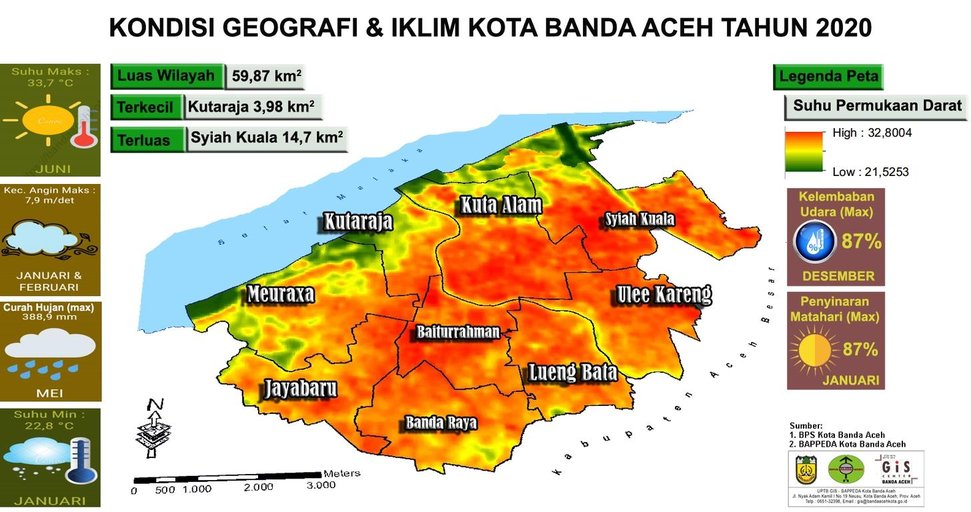 Cuplikan layar peta : Kondisi Geografi dan Iklim Banda Aceh 2020