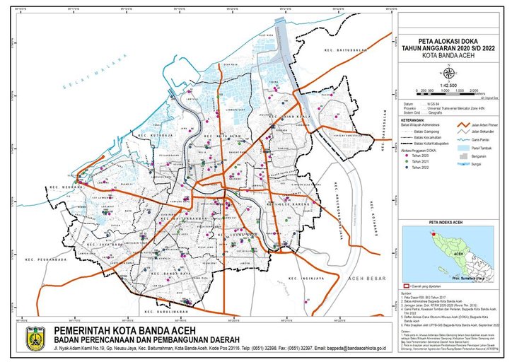 Cuplikan layar peta : Peta Alokasi DOKA Banda Aceh 2020-2022