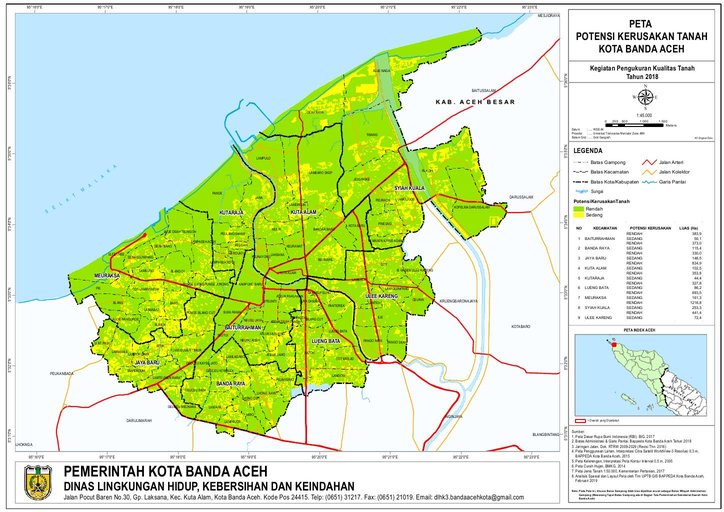 Cuplikan layar peta : Peta Potensi Kerusakan Tanah Kota Banda Aceh