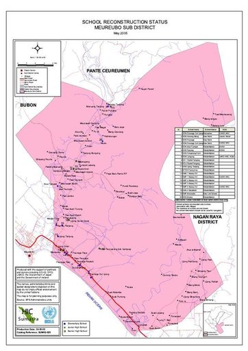 Cuplikan layar peta : School Reconstruction Status Meurebo Subdistrict May 2005