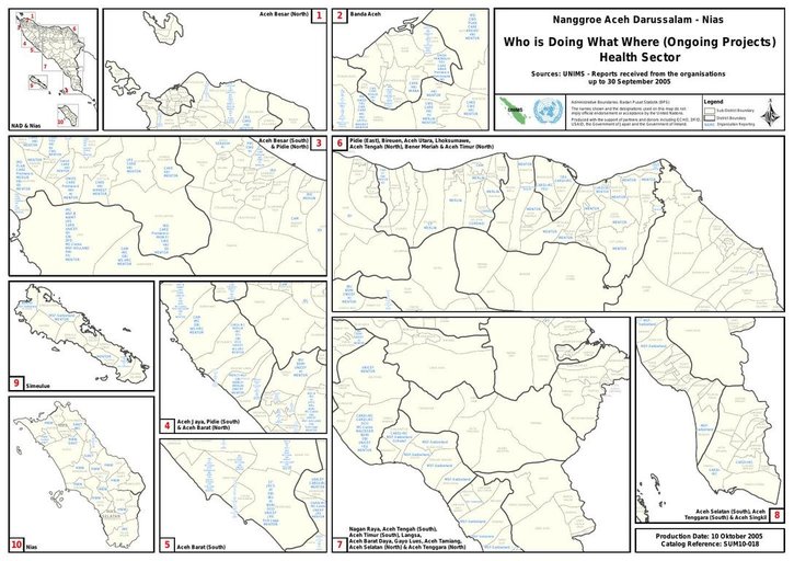 Cuplikan layar peta : Nanggroe Aceh Darussalam - Nias Who Is Doing What Where (ONGOing Projects) Health Sector 