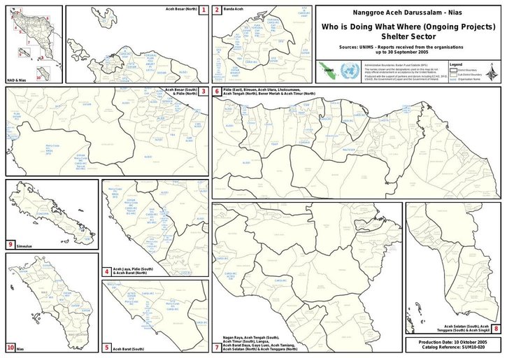 Cuplikan layar peta : Nanggroe Aceh Darussalam - Nias Who Does What Where (ONGOing Projects) Shelter Sector 