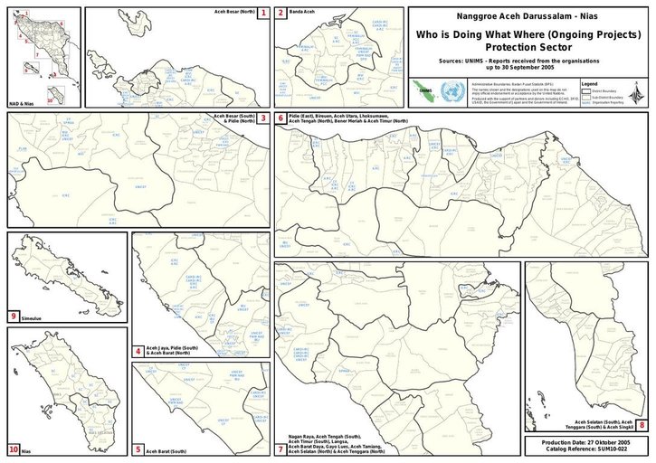 Cuplikan layar peta : Nanggroe Aceh Darussalam - Nias Who Is Doing What Where (ONGOing Projects) Protection Sector 