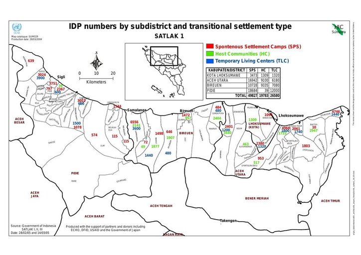 Cuplikan layar peta : IDP Numbers By Subdistrict And Transitional Settlement Type Satlak I