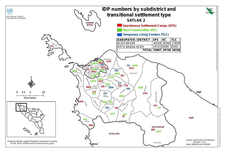 Cuplikan layar peta : IDP Numbers By Subdistrict And Transitional Settlement Type Satlak II