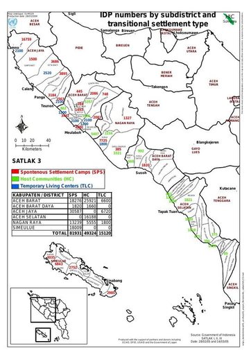Cuplikan layar peta : IDP Numbers By Subdistrict And Transitional Settlement Type Satlak III