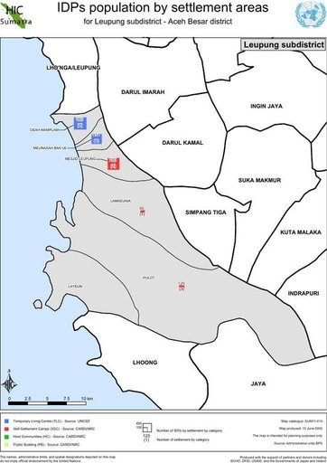 Cuplikan layar peta : Idps Population By Settlement Areas For Leupung Subdistrict - Aceh Besar District