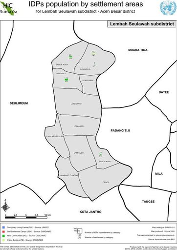 Cuplikan layar peta : Idps Population By Settlement Areas For Lembah Seulawah Subdistrict - Aceh Besar District
