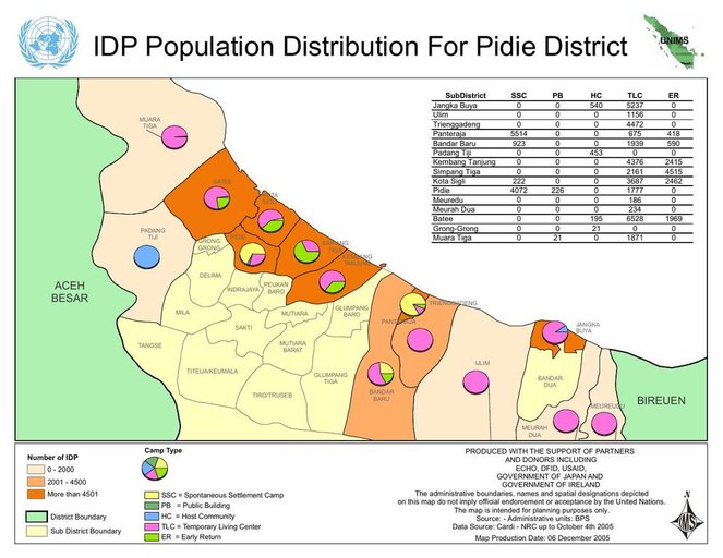 Cuplikan layar peta : Idp Population Distribution For Pidie District