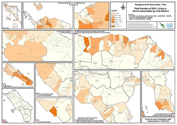 Cuplikan layar peta : NAD-Nias Total Number Of Idps Living In Host Communities 2005-09-20 