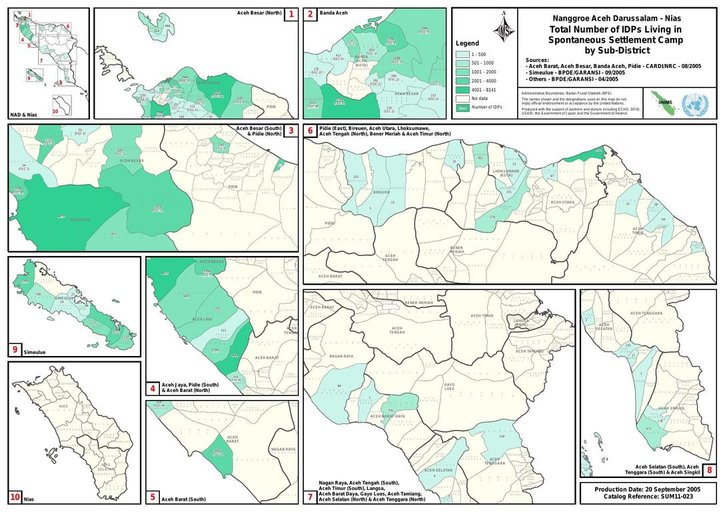 Cuplikan layar peta : NAD-Nias Total Number Of Idps Living In Spontaneous Settllement Camp 05-09-2005 