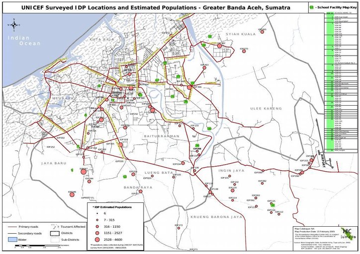 Cuplikan layar peta : UNICEF Surveyed IDP Locations And Estimated Populations - Greater Banda Aceh, Sumatra