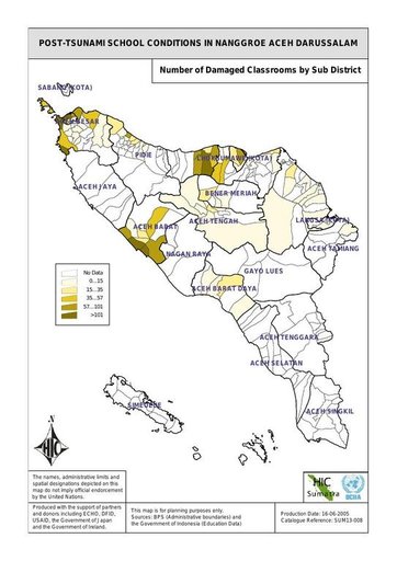 Cuplikan layar peta : Number Of Damaged Classrooms By Sub District