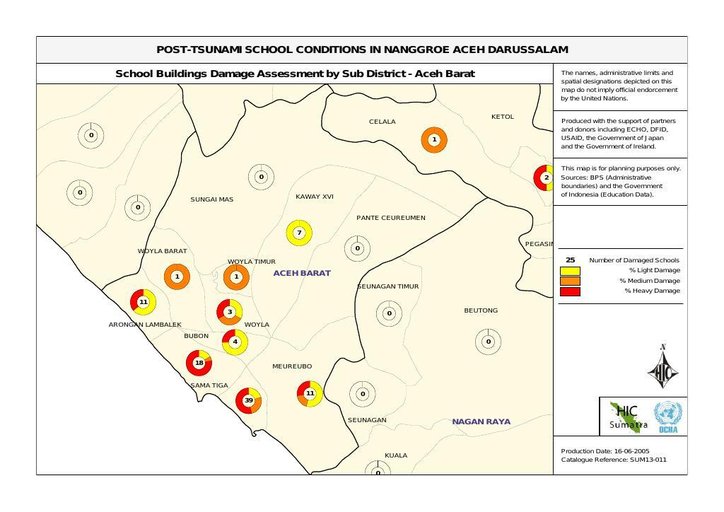 Cuplikan layar peta : School Buildings Damage Assessment By Sub District - Aceh Barat