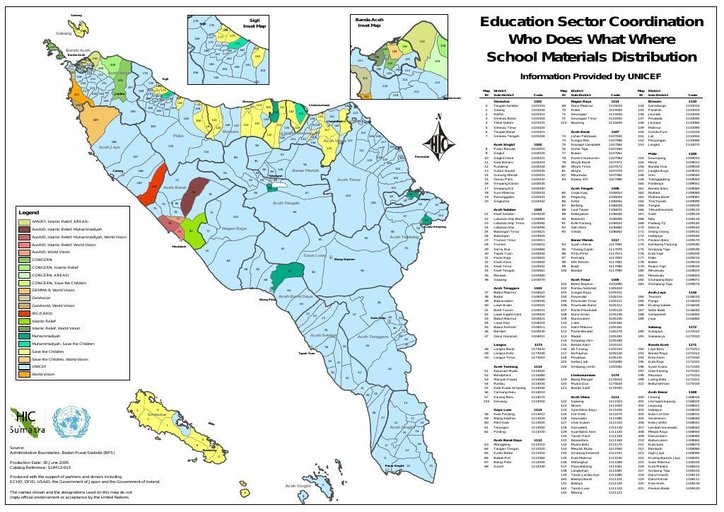 Cuplikan layar peta : Education Sector Coordination Who Does What Where School Materials Distribution