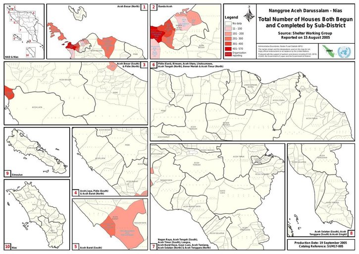Cuplikan layar peta : Nanggroe Aceh Darussalam - Nias Total Number Of Houses Both Begun And Completed By Sub-District 