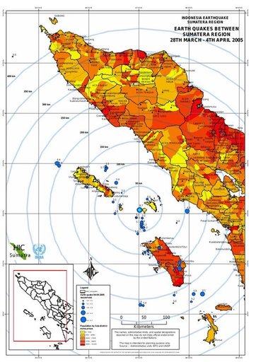 Cuplikan layar peta : Earhquake Between Sumatra Region 28th March - 4 Th April 2005 