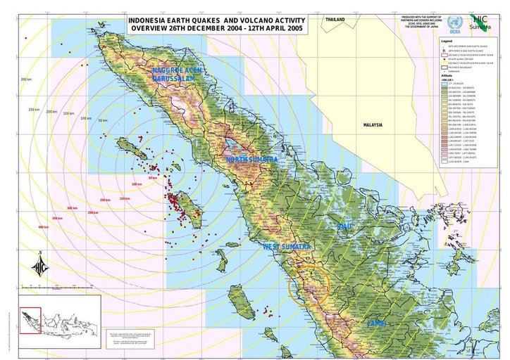 Cuplikan layar peta : Indonesia Earthquake And Vulcano Activity Overview 26th December 2004 - 12th April 2005 