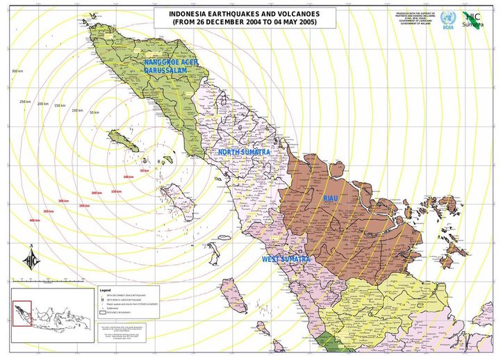 Cuplikan layar peta : Indonesia Earthquake And Volcanoes (From 26 December 2004 To 04 May 2005) 