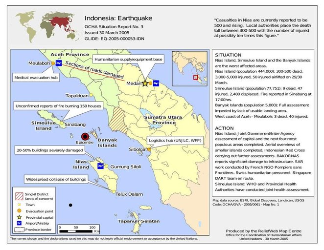 Cuplikan layar peta : Indonesia: Earthquake Ocha Situation Report No.3 
