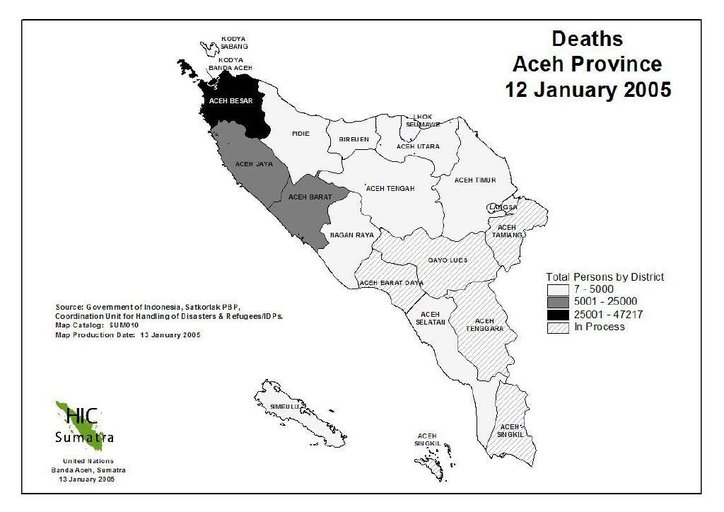 Cuplikan layar peta : Deaths Aceh Province Jan 2005