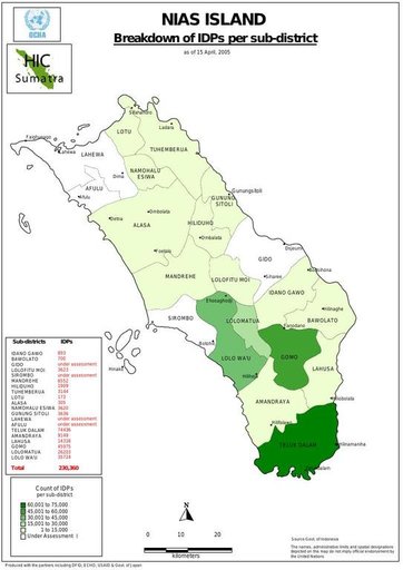 Cuplikan layar peta : Nias Island Breakdown Of Idps Per Sub-District
