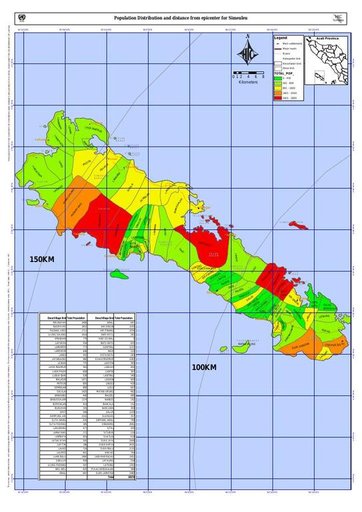 Cuplikan layar peta : Population Distribution And Distance From Epicenter For Simeuleu