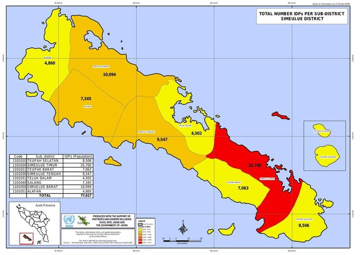 Cuplikan layar peta : Total Number Idps in Simeulue by Sub District