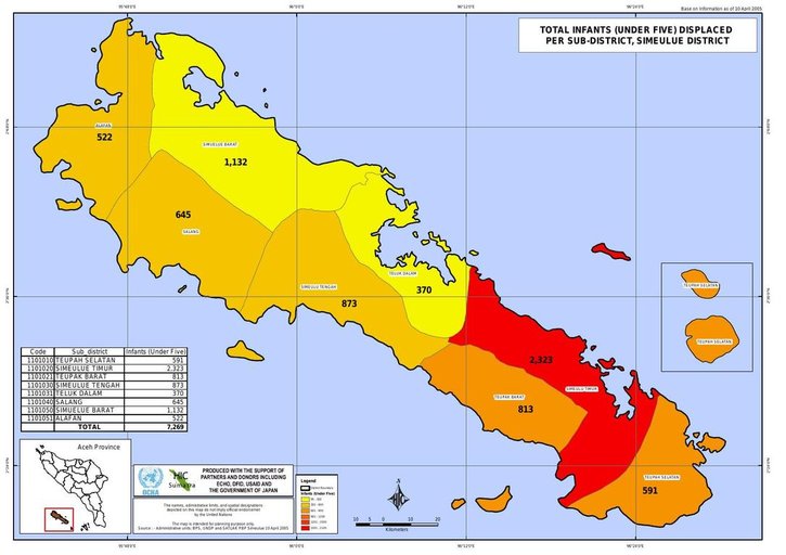 Cuplikan layar peta : Total Infants Under Five by Sub District Simeulue