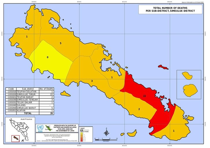 Cuplikan layar peta : Simeulue Number of Deaths Sub District