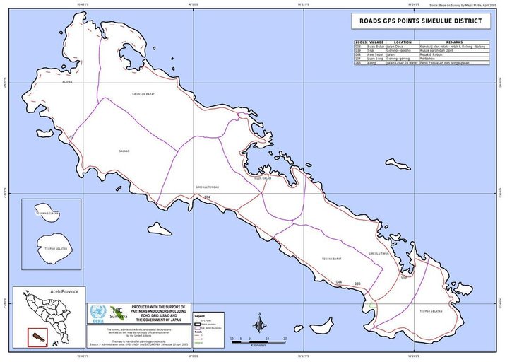 Cuplikan layar peta : Roads GPS Points Simeulue District