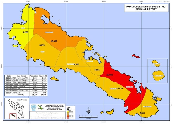 Cuplikan layar peta : Total Simeulue Population by Sub district