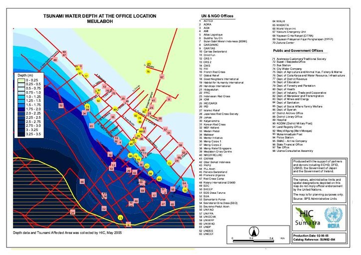Cuplikan layar peta : Tsunami Water Depth At Office Location Meulaboh