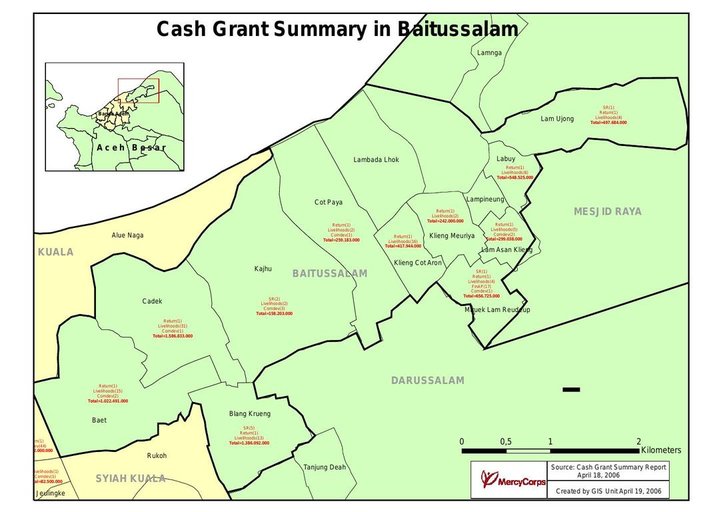 Cuplikan layar peta : Cash Grant Summary in Baitussalam Sub District Aceh Besar