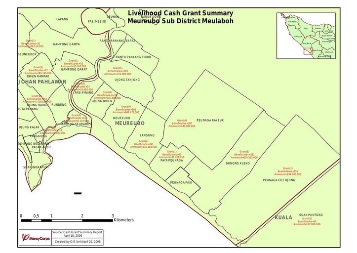 Cuplikan layar peta : Livehood Cash Grant Summary Meurebo Sub District Meulaboh