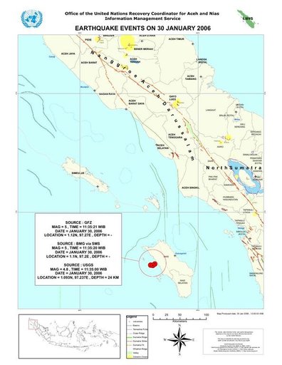 Cuplikan layar peta : Earthquake Map 30 Jan 06