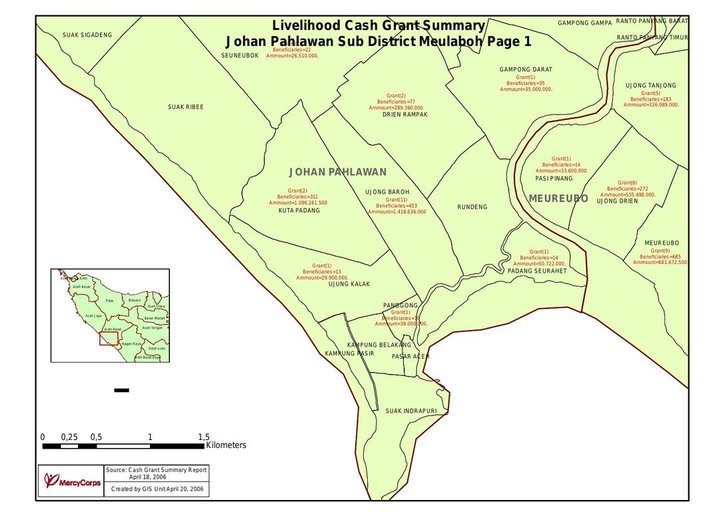 Cuplikan layar peta : Livelihood Cash Grant Summary Johan Pahlawan Sub District Meulaboh Page 1