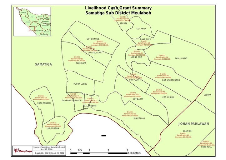 Cuplikan layar peta : Livelihood Cash Grant Summary Samatiga Sub District Meulaboh 