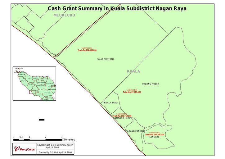 Cuplikan layar peta : Cash Grant Summary Kuala Subdistrict Nagan Raya