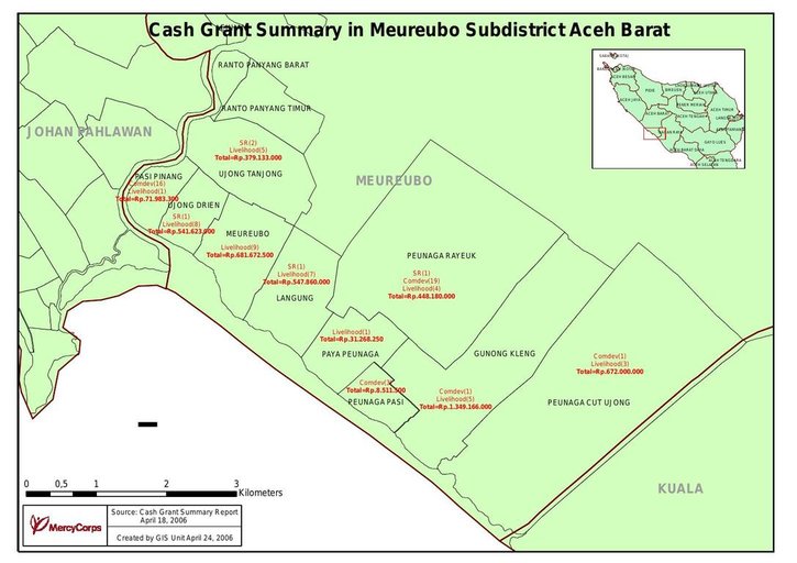 Cuplikan layar peta : Cash Grant Summary Meureubo Subdistrict Aceh Barat