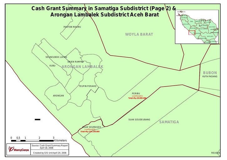 Cuplikan layar peta : Cash Grant Summary Samatiga Subdistrict (Page 2) & Arongan Lambalek Subdistrict Aceh Barat