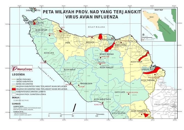 Cuplikan layar peta : Bird Flu Dissemination in Aceh