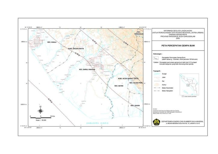 Cuplikan layar peta : Peta Percepatan Permukaan Gempa Bumi Nagan Raya